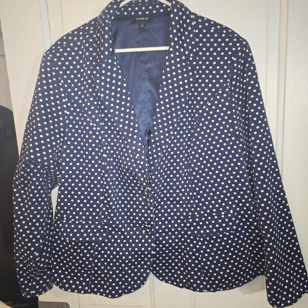 Torrid Navy and White Polka Dot Blazer